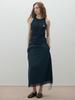 Double Hips Dot Color Block Nylon Skirt (Navy)