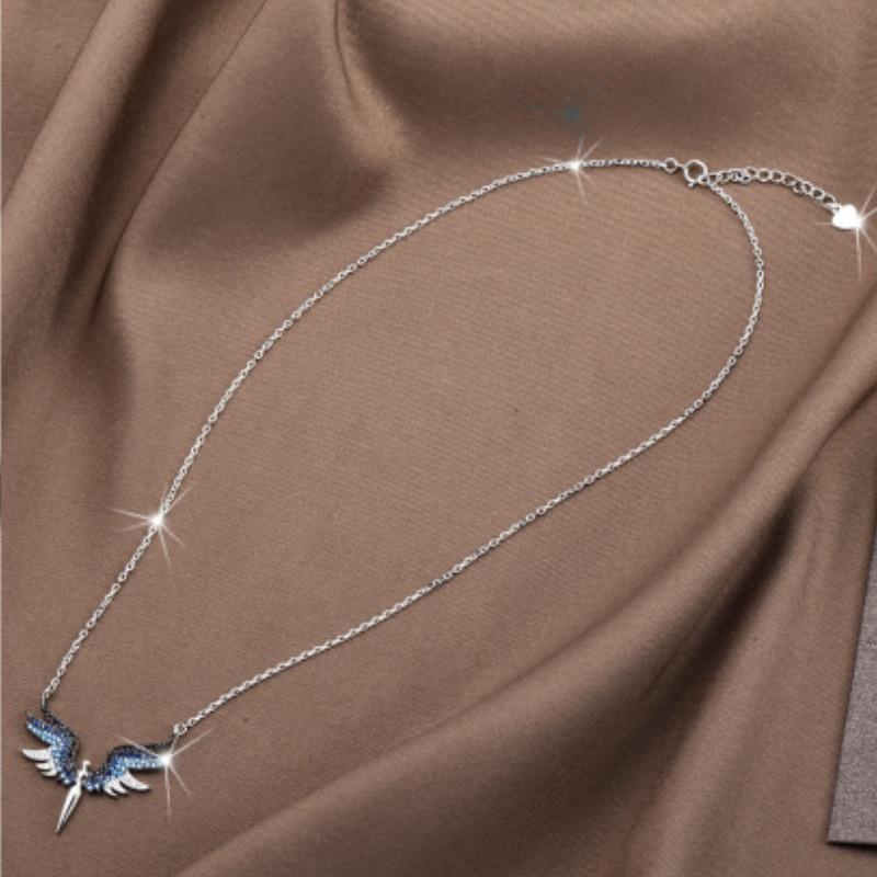 Angel Wings Rhinestone Pendant Necklace Chain Choker Jewelry Accessories