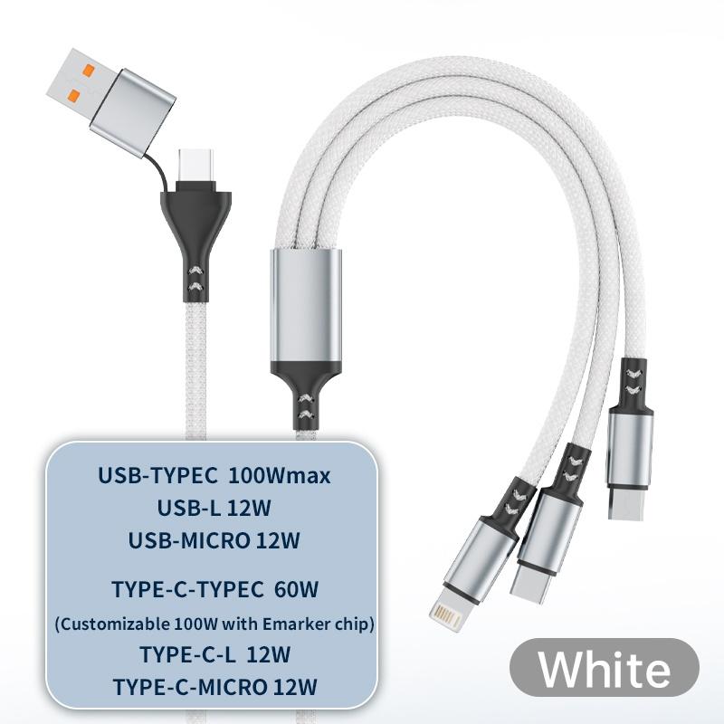 

Кабель для быстрой зарядки 3 в 2 100 Вт, многопортовый зарядный шнур USB, зарядное устройство Type-C, MicroUSB, провод для мобильного телефона для iPhone 14 13 12 Huawei белый