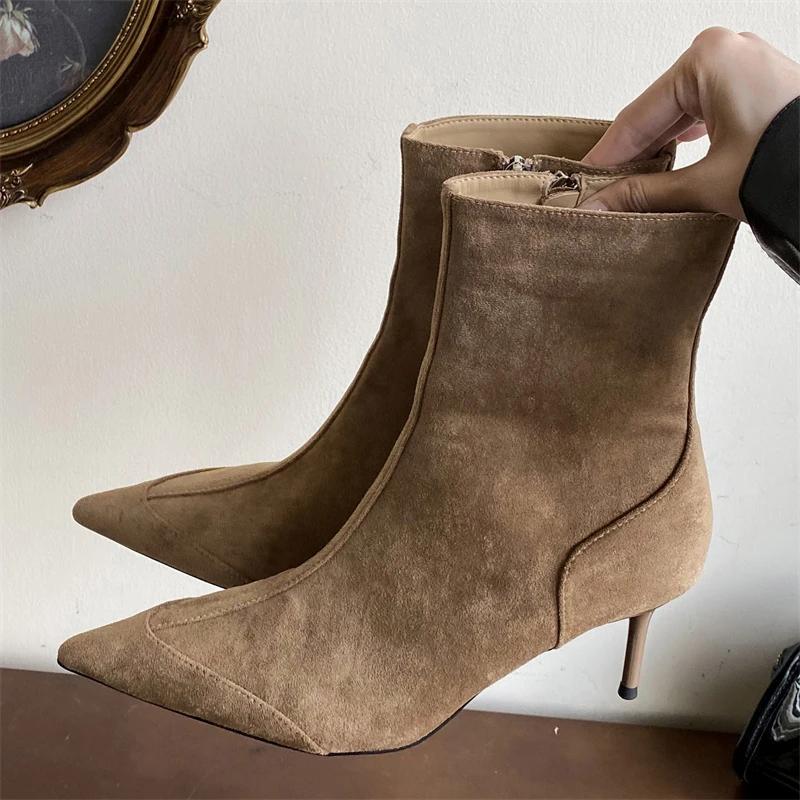 Eilyken 2025 New Autumn Winter Fashion Zipper Ankle Boots Woman Elegant Pointed Toe Thin Heels Party Prom Shoes Zapatos De Mujer