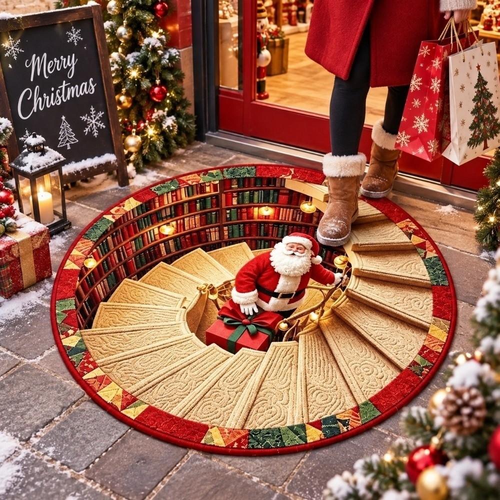 Polyester 3D Illusion Carpet 2D Flat Optical Delusion Doormat Christmas Round Rug Home Decoration