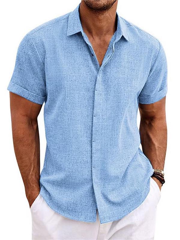 2025 Men's Plus Size Loose Cotton Linen Short-sleeve Solid Beach Shirt