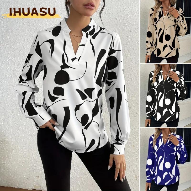 IHUASU Women's Fashion Casual Long Sleeve V Neck Blouses & Shirts Unique design