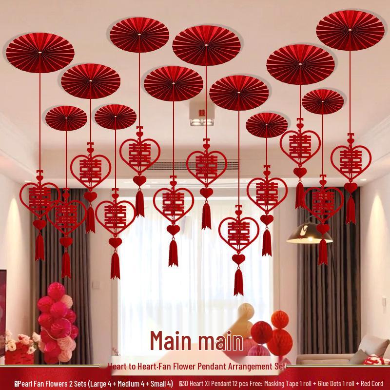 Double Happiness Wedding Ceiling Decoration: Square Hanging Ornament for Bedroom, Living Room, or New Home