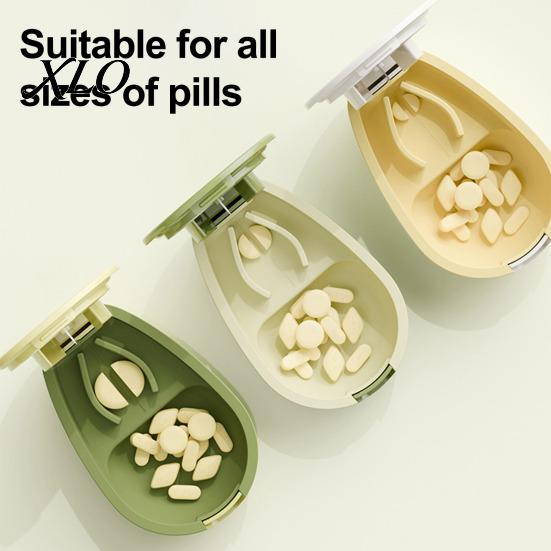 Portable Pill Container Box with Cutter, Stainless Steel Blade Compact Weekly Medication Case, Lightweight Large Capacity Dispenser for Daily