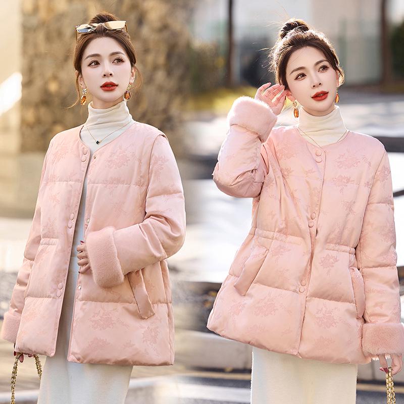 

2024 Женский пуховик высокого класса в китайском стиле на зиму - YE6332 M 120-135 jin розовый