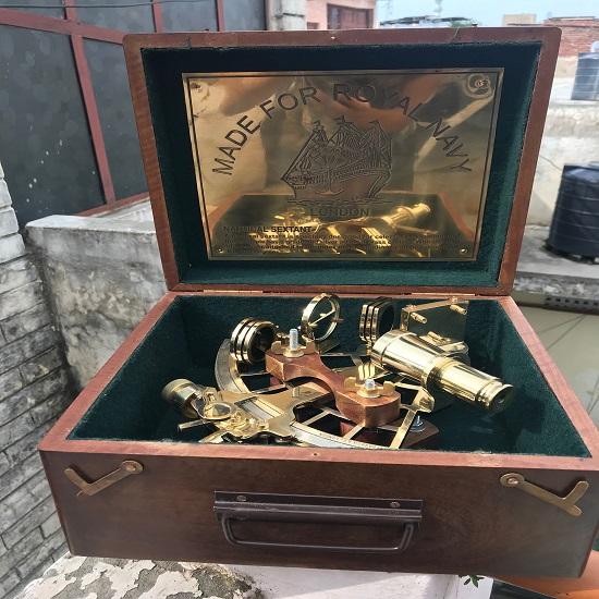 Námořní 22,86 cm" mosazný sextant s dřevěným pouzdrem Sextant Navigace | Pracovní sextant Astroláb Sextant Funkční starožitný sextant