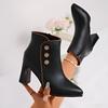 Block Heel Booties Women  Autumn Winter New Pointed Toe Side Zipper Small Leather Waterproof High Heels