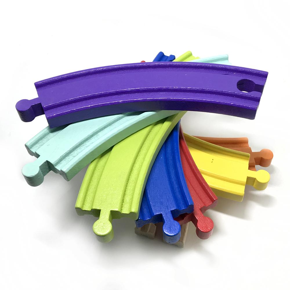 8pcs Color Double-Sided Curved Track Compatible Wooden Track Toys Classic Accessories Children's Toy Gifts 2 Sizes X24
