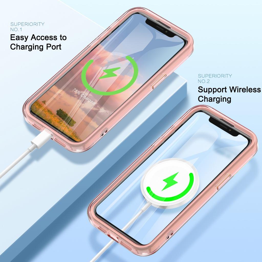 For iPhone 14 Magnetisk Deksel PC+TPU Støtsikkert Telefondeksel med PET Skjermfilm