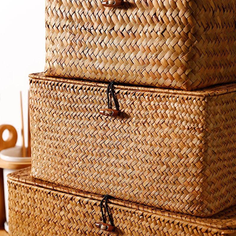 Woven Sea Vine & Bamboo Rectangle Snack Storage Basket