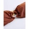 Rust Shiny Bandeau Bikini Set Metal Ring Side Tie Two Piece Swimsuit