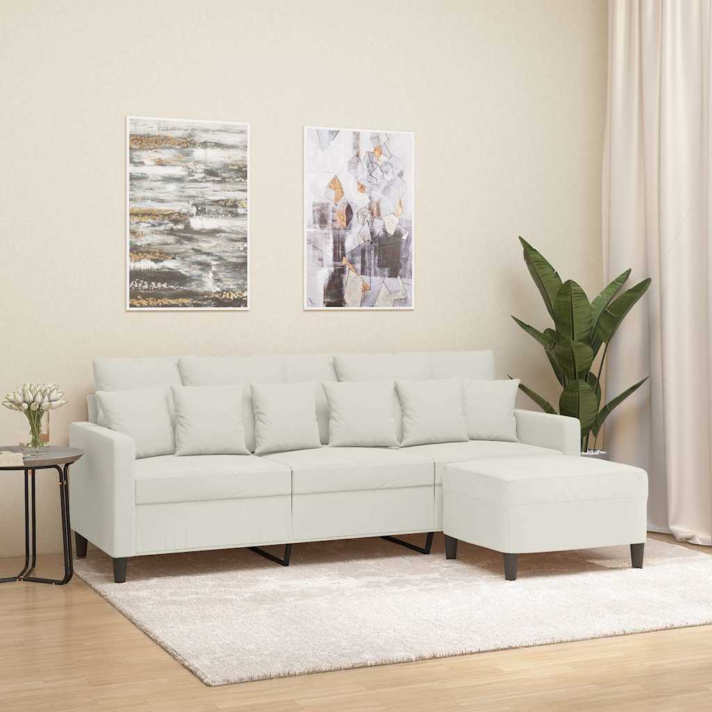 3 Seater Sofa with Footstool Cream 180 cm Velvet