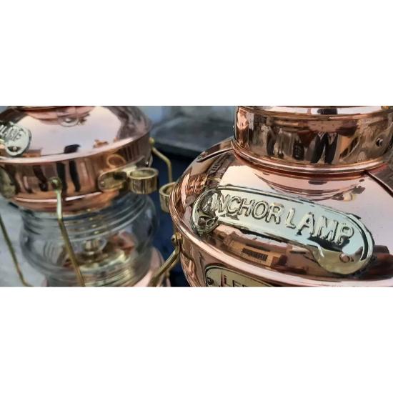 Copper Brass Anchor Oil Lamp Nautical Maritime Ship Lantern Boat Antique Light Set of 2