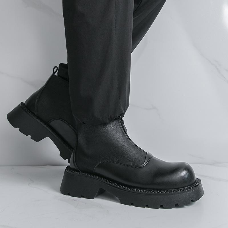 Large size men's platform high-top leather shoes, autumn and winter 2025 new men's pointed men's boots zipper leather shoes
