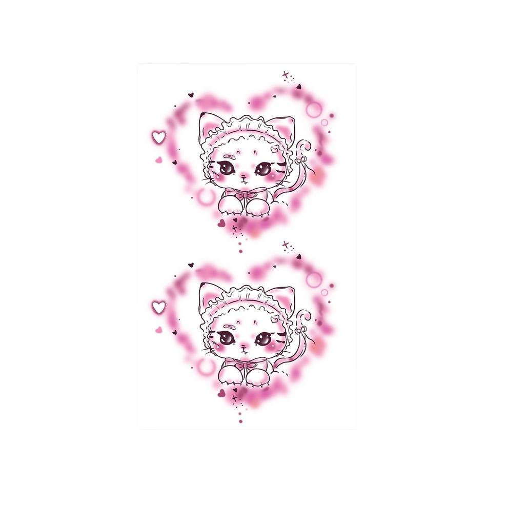 Pink Smudged Lolita Kitten Tattoo Sticker, Sweet Girl Cute Cartoon Wrist Waterproof And Long-Lasting Simulation Sticker