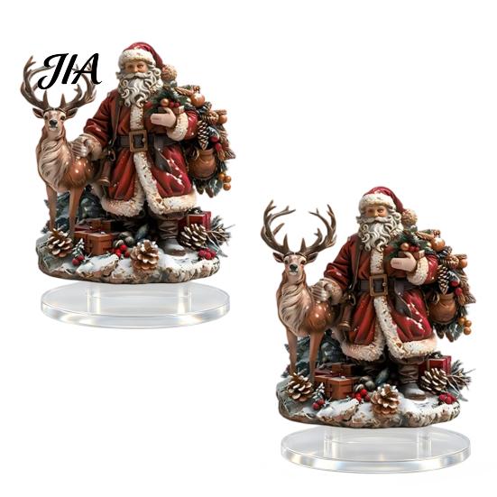 Niedlicher Weihnachtsmann Weihnachtsdekorationen Weihnachtsrentier Tischdekoration, 2D Acryl Festliche Home Office Schreibtischdekoration für Kamin Wohnzimmer