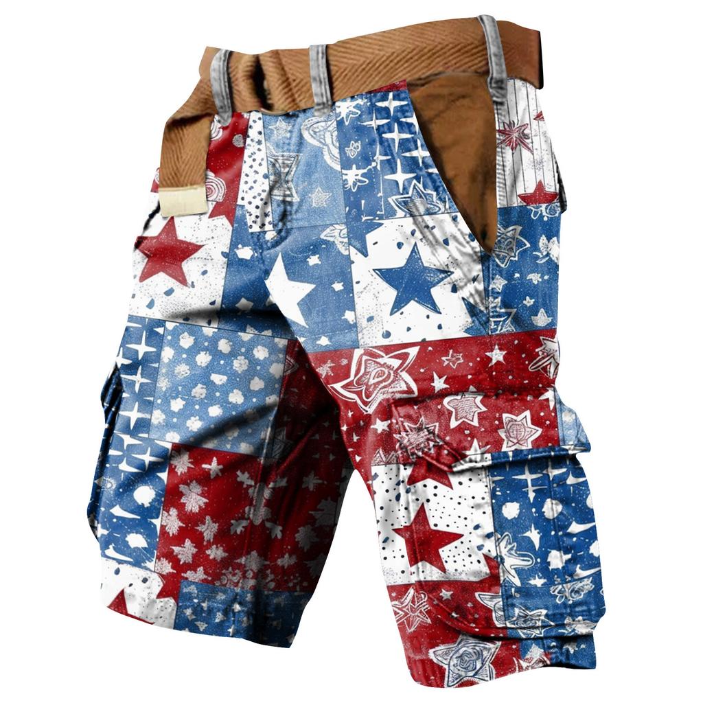 Men's Independence Day Printed Multi Pocket Workwear Shorts