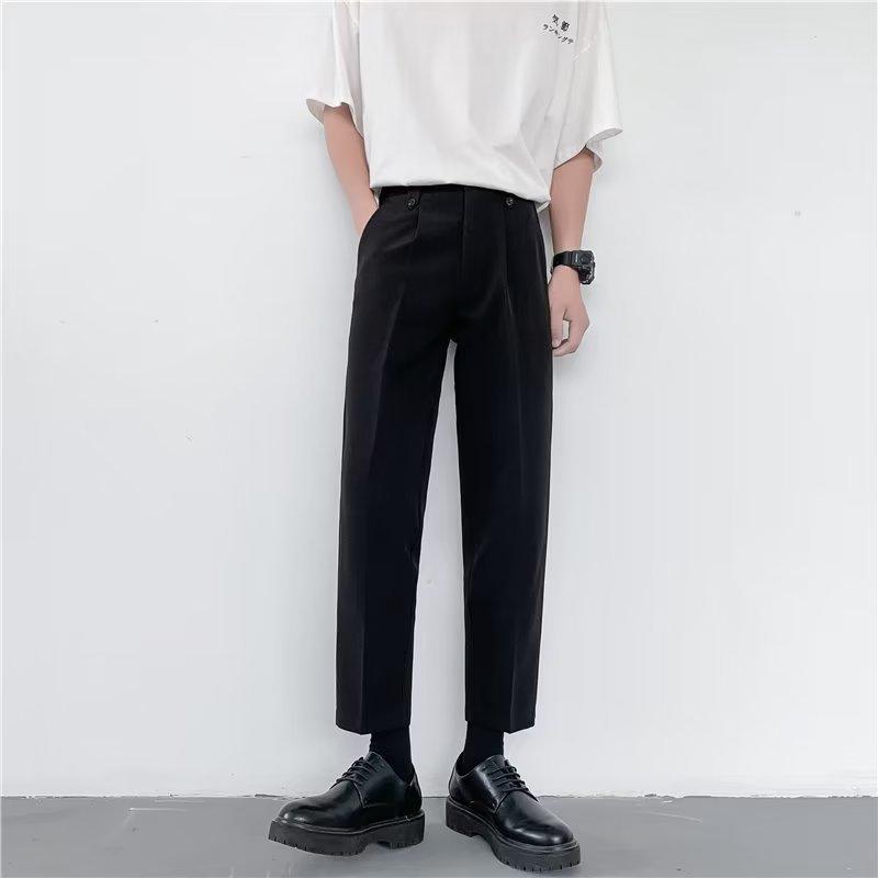 Suit pants men's Hong Kong style ins ruffian handsome straight slim nine-point pants autumn trend drape casual pants