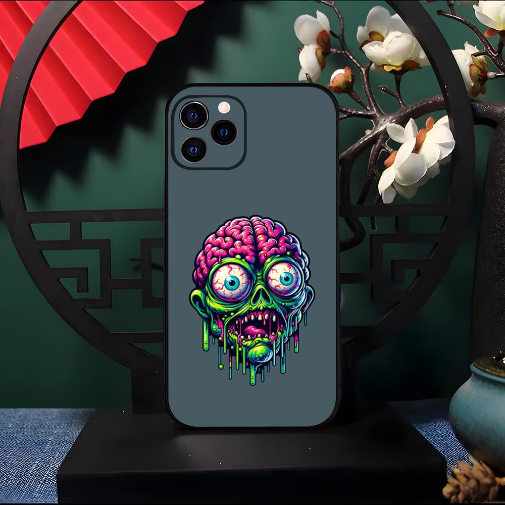 Neon Eyed Brain Alien Monster Phone Case For IPhone 17 Pro Max 16 15 14 Pro Max 13 11 Air Plus Silicone Cover