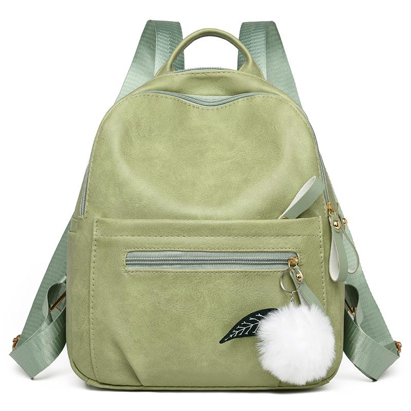 

Women s Soft Leather Large Capacity Backpack Short Trip Backpack зелений