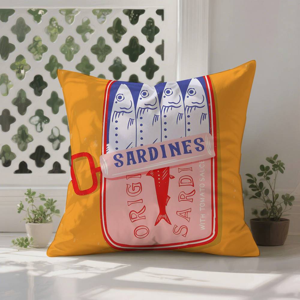 S-Sardines Art Pillow Case Anti-dustmite Pillowcase Invisible Zipper Silky Short Plush Sofa Cushion Cover