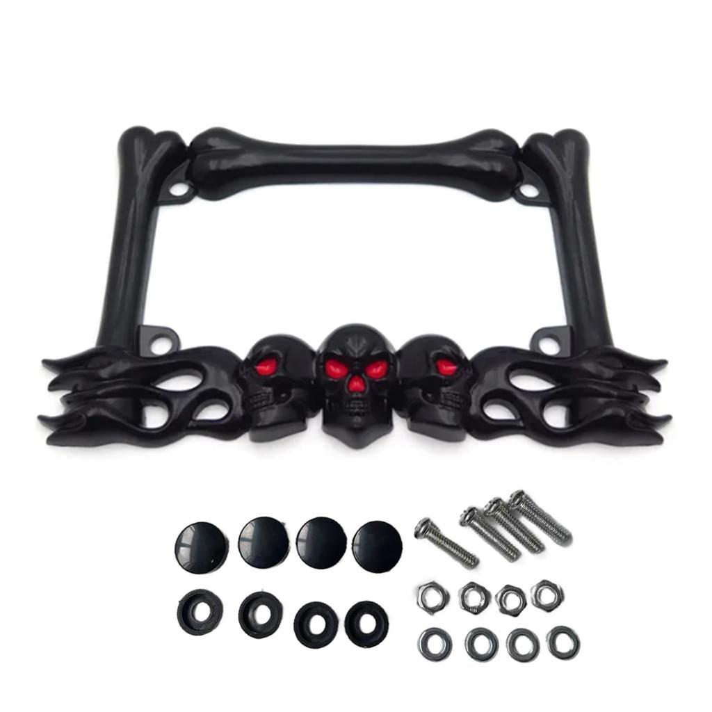 UniversalLicense Plate Frame with 3D Skull Head Decorations Motorcycle Number Plate Cover Bracket