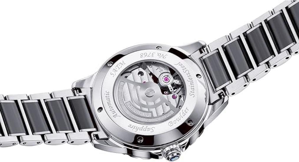 Diella Men's Mechanical Watch with Jadeite Cut, Unique Texture, Date Display, Luminous Hands and Markers, and 5 ATM Water Resistance (AD6020-SI)