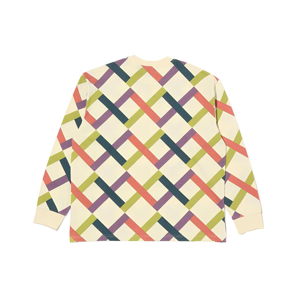 Levis Geometric Pattern Cross Round Neck Long Sleeve T-Shirt Men Tops Beige A1006-0005