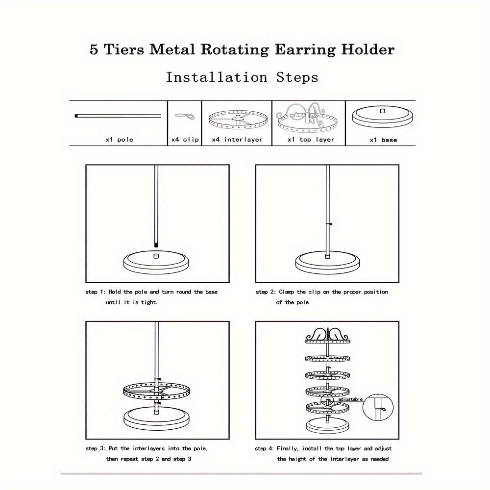 Metal 5-layer Rotating Jewelry Rack Desktop Jewelry Studs Earrings Storage Holder Adjustable Jewelry Organizer Display Rack