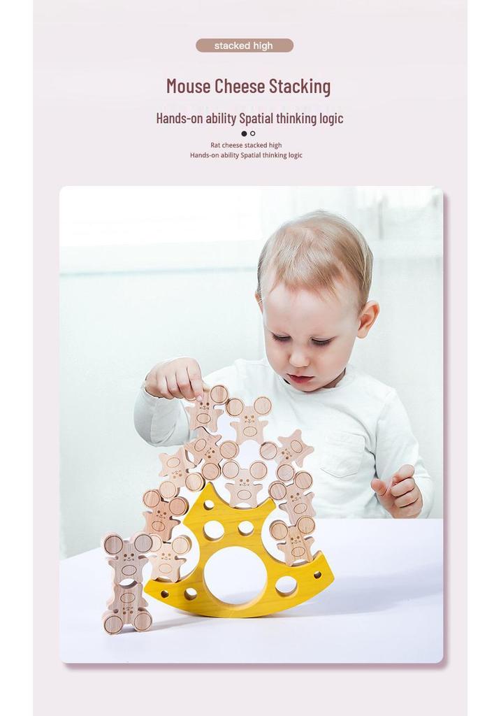 Wooden Mouse and Cheese Stacking Blocks Educational Toy for Kids