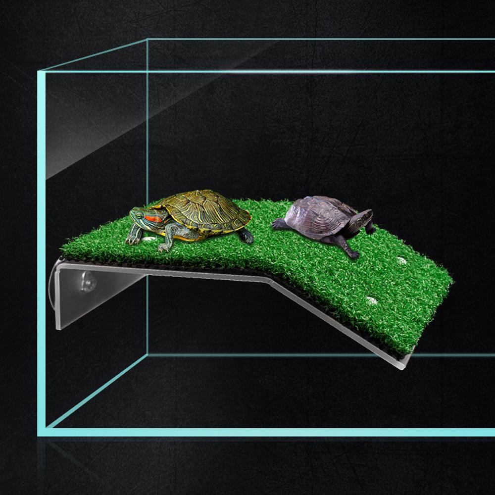 Aquarium Dekoration Saugnapf Schildkröte Kletterleiter Schildkröte Sonnenplattform Simulierte Rasenlandschaftsgestaltung Trocknen Schwimmend