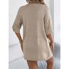 Women Solid Hollow Out Five Quarter Sleeve Knit Open Cardigan Casual Vacation Thin Outerwear