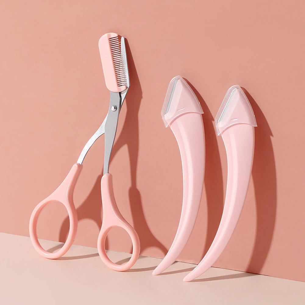 3PCS Eyebrow Trimmer Set Eyebrow Scissors With Comb Crescent Trimmer Makeup Tools Eyebrow J2S0