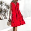 Plus Size V Neck Sleeveless Dress Watercolor Cherry Blossom Print For Spring Scenic Spot Tour