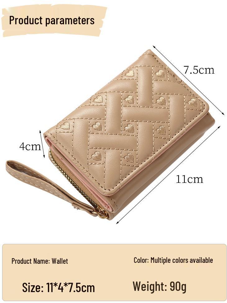 Dámská výšivka srdce PU trojdílná peněženka: Krátká peněženka s více sloty na karty & Držák na karty v jednom