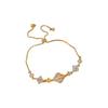 Elegant Gold Plated Zircon Rhombus Flower Bracelet Women Adjustable Minimalist Luxury Daily Wear