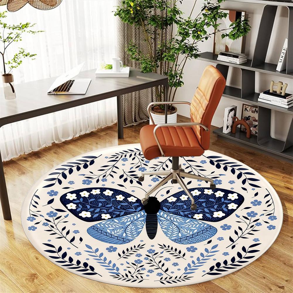 1pc Butterfly Floral Round Chair Mat Office Area Rug - Non-Slip, Floor Mat for Office, Bedroom, Ideal Home Decor Gift P0105085