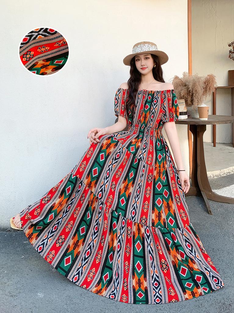 Seaside vacation beach dress cotton floral dress female shabahemi muslim