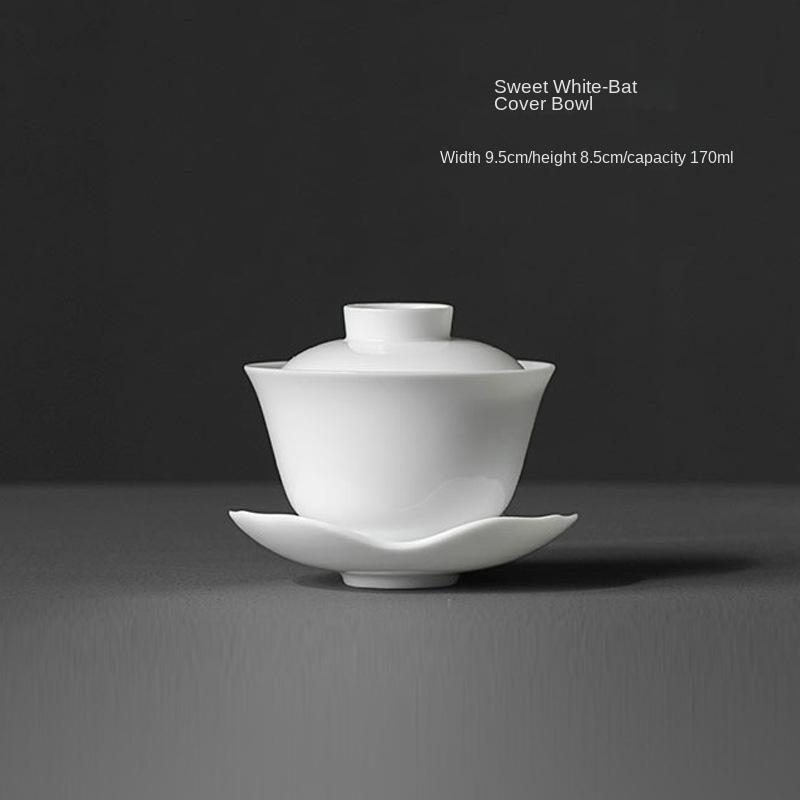 White Porcelain Gaiwan Tea Bowl Mat Three-Piece Coaster with White Porcelain Kung Fu Tea Set