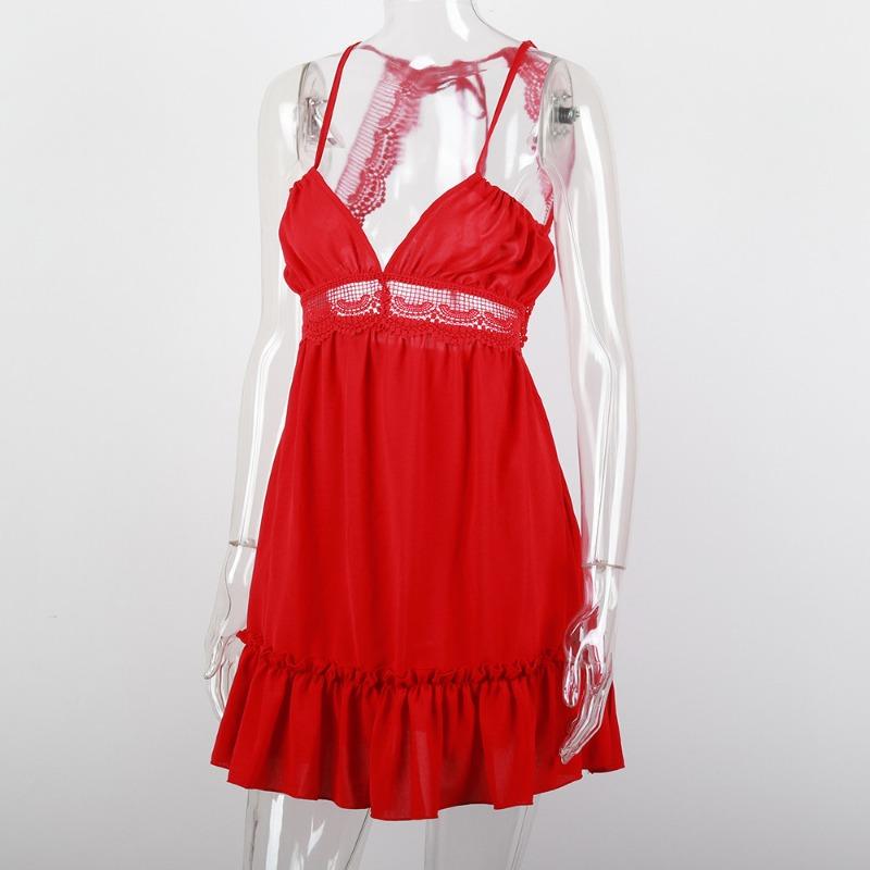 Solid Color Women's Sexy Backless Halter Waist Lace Dresses