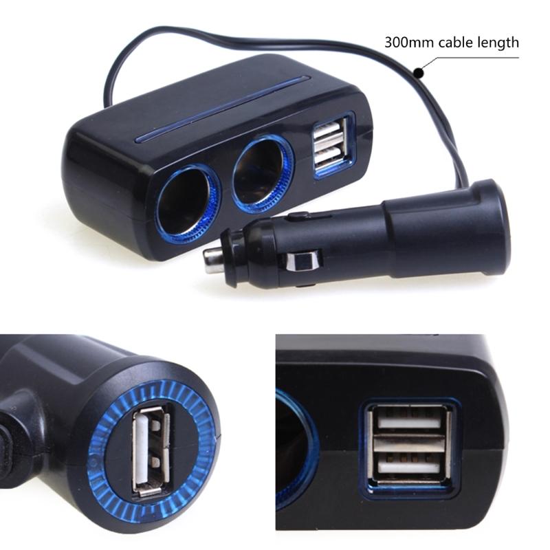 12V/24V Vehicles Lighter Socket Splitter Multiple Device Charging Car Accessory with 2 USB Interfaces Totally 3A Output