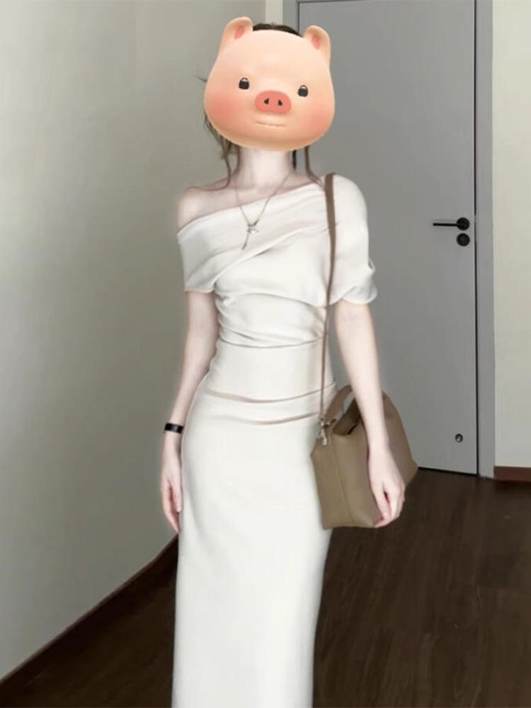Women s French Off-Shoulder Slimming Long Dress - Autumn 2025 Fashion Small