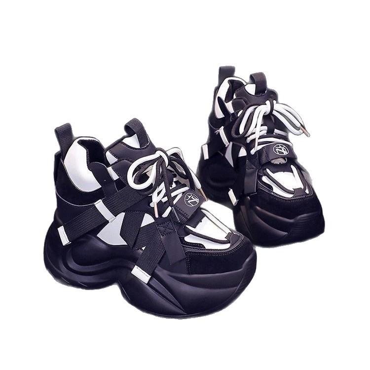Autumn New Thick-soled Inner Height-increasing Shoes Casual Versatile Fashion Style Lace-up Dad Shoes Women
