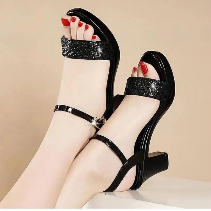 Fashion New Summer Women's Thick Heel Thick Sole Sandals Open Toe Ankle Strap Gladiator Shoes Women's Outdoor Retro Formal High Heels