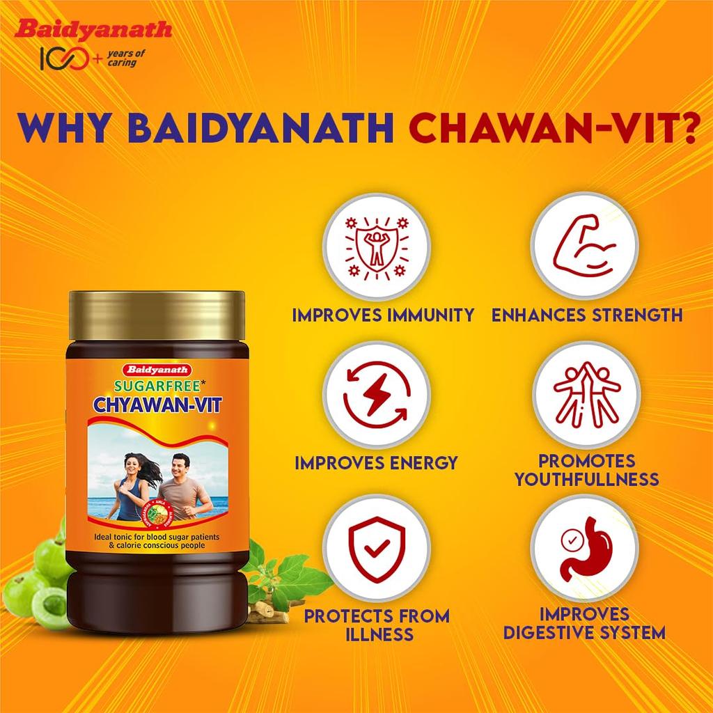Baidyanath Chyawan Vit Sugarfree Chyawanprash 500g | Boost Immunity & Enhance Strength Stamina In Adults