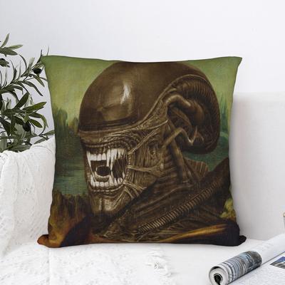 Kissenbezug mit Mona Lisa- und Alien-Motiv (Xenomorph), bedruckt aus Polyester, 40 x 40 cm, ideal als Geschenk oder für Zuhause.