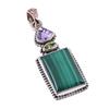 Natural Malachite,Peridot Gemstone 925 Solid Sterling Silver Pendant 1.75'' A6Y11