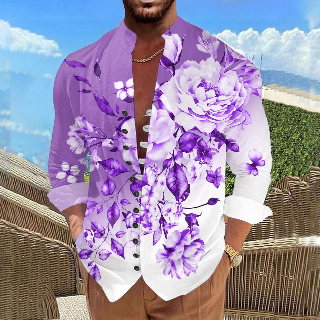 New Men's Retro Casual Loose Fitting Long Sleeved Printed Shirt