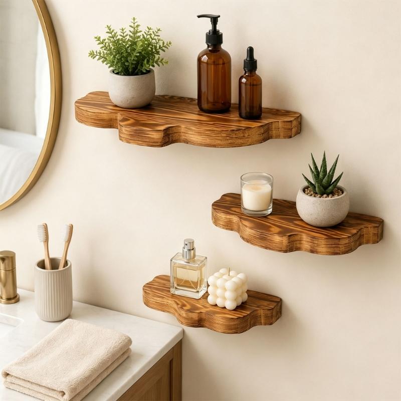 Small Wall Storage Shelf with Wood Look, Floating Display Shelf for Photos, Keys, and Daily Items In Bedroom, Entryway, or Study Use